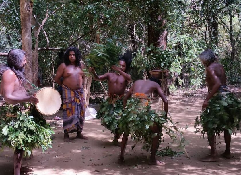 Indigenous Vedda people performing a traditional dance